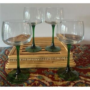 4 Vintage Luminarc France Verrerie D'Arques Emerald Green Wine Cordial Glasses